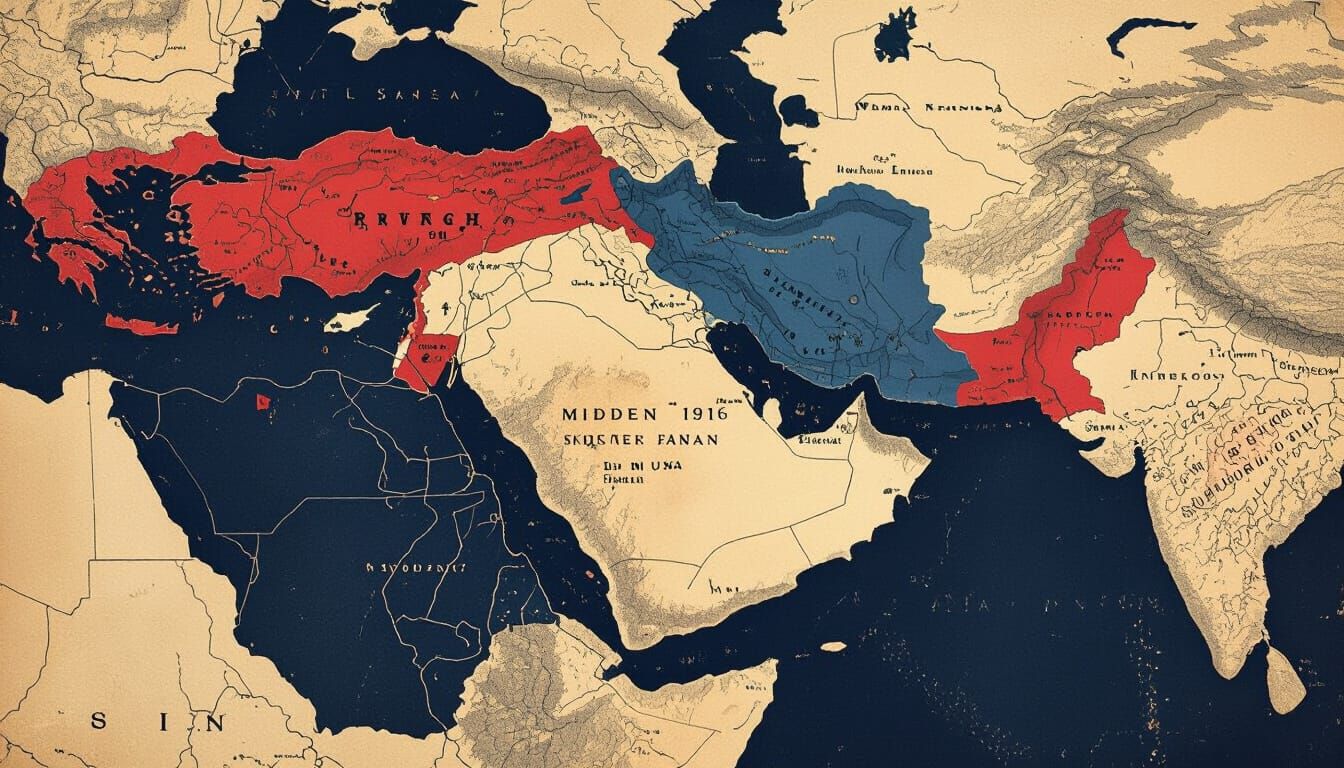Vintage 1916 Middle East Map with Influence Zones