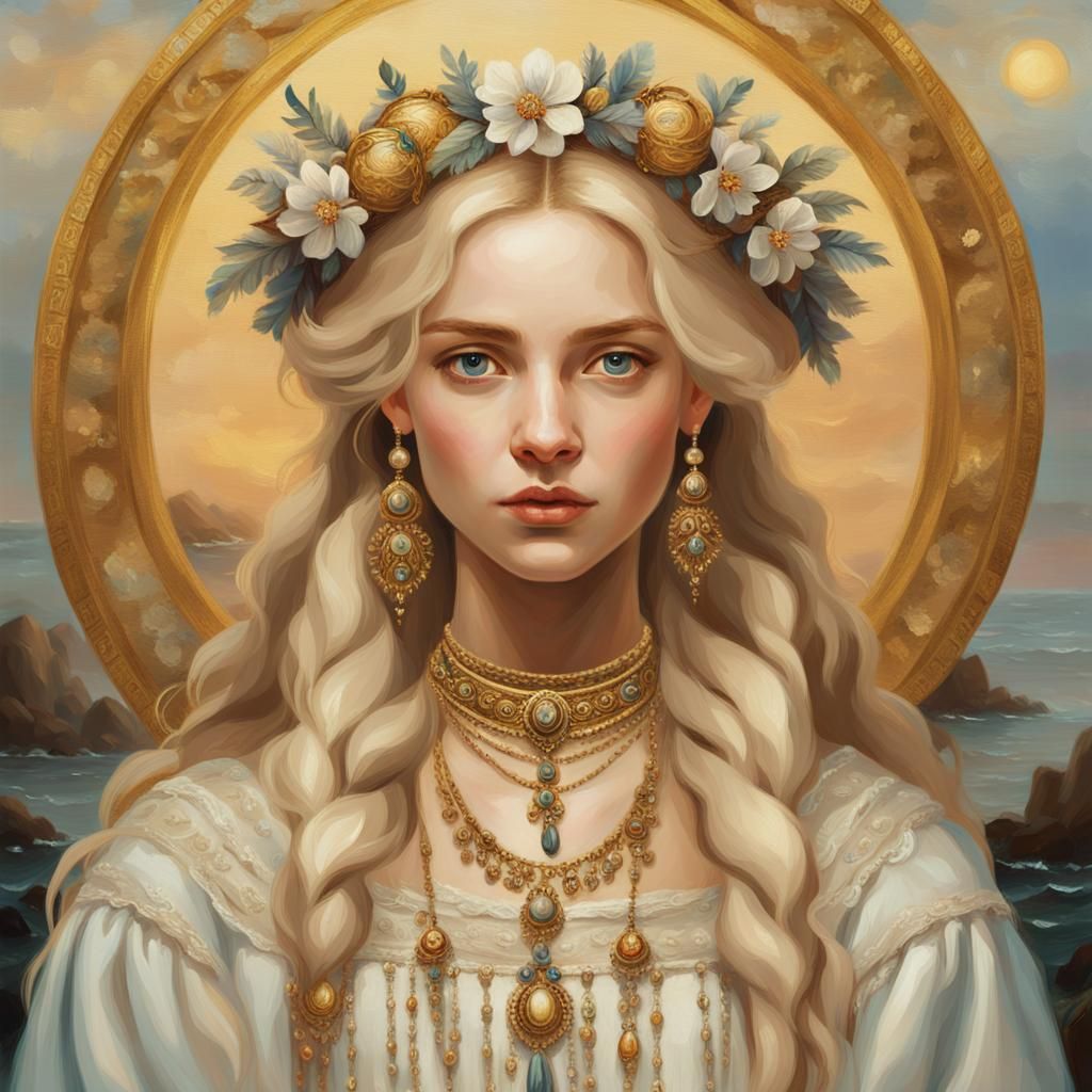 Slavic Blonde Beauty in Baroque Oil Painting