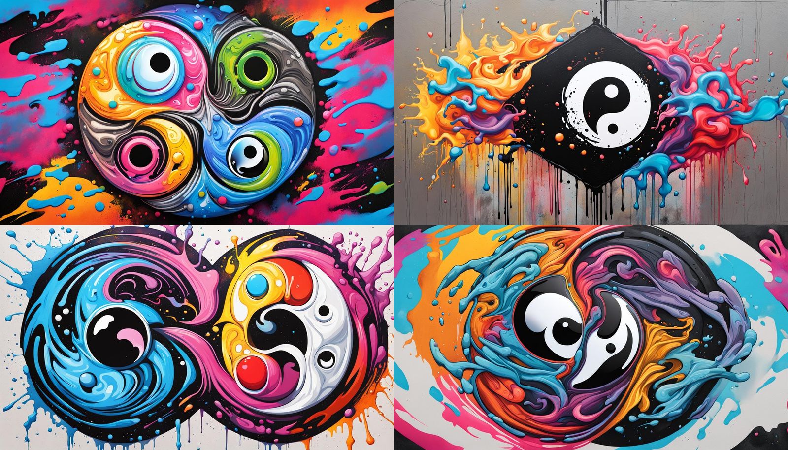 Galactic Yin Yang Graffiti Art in Polychromatic Style