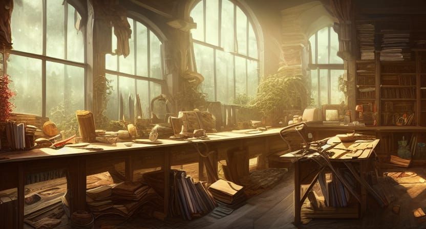 Fantasy Workshop with Tools in Detailed Matte Painting