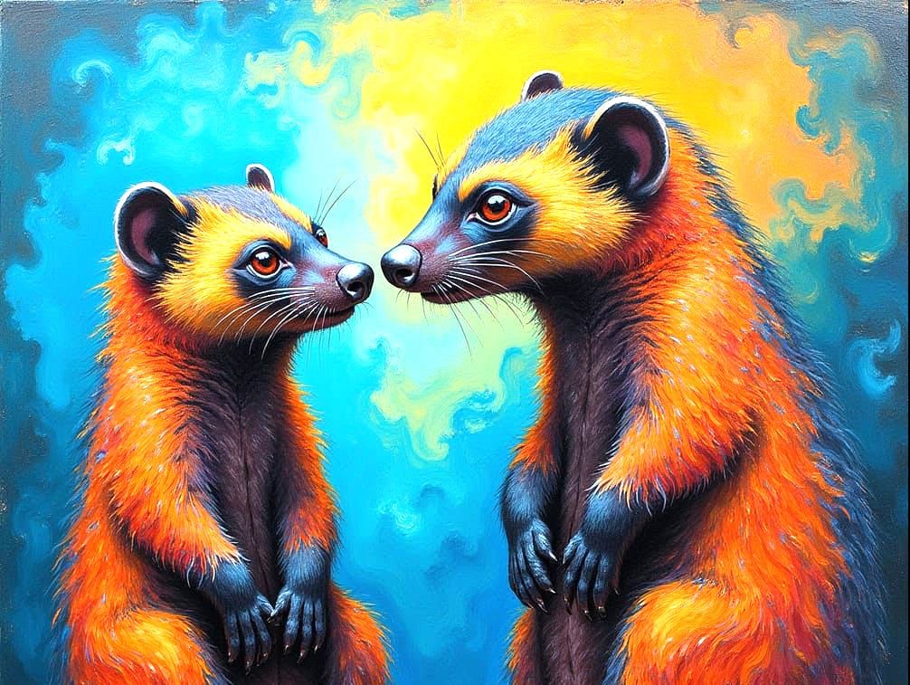 Vibrant Coatimundis in Abstract Art