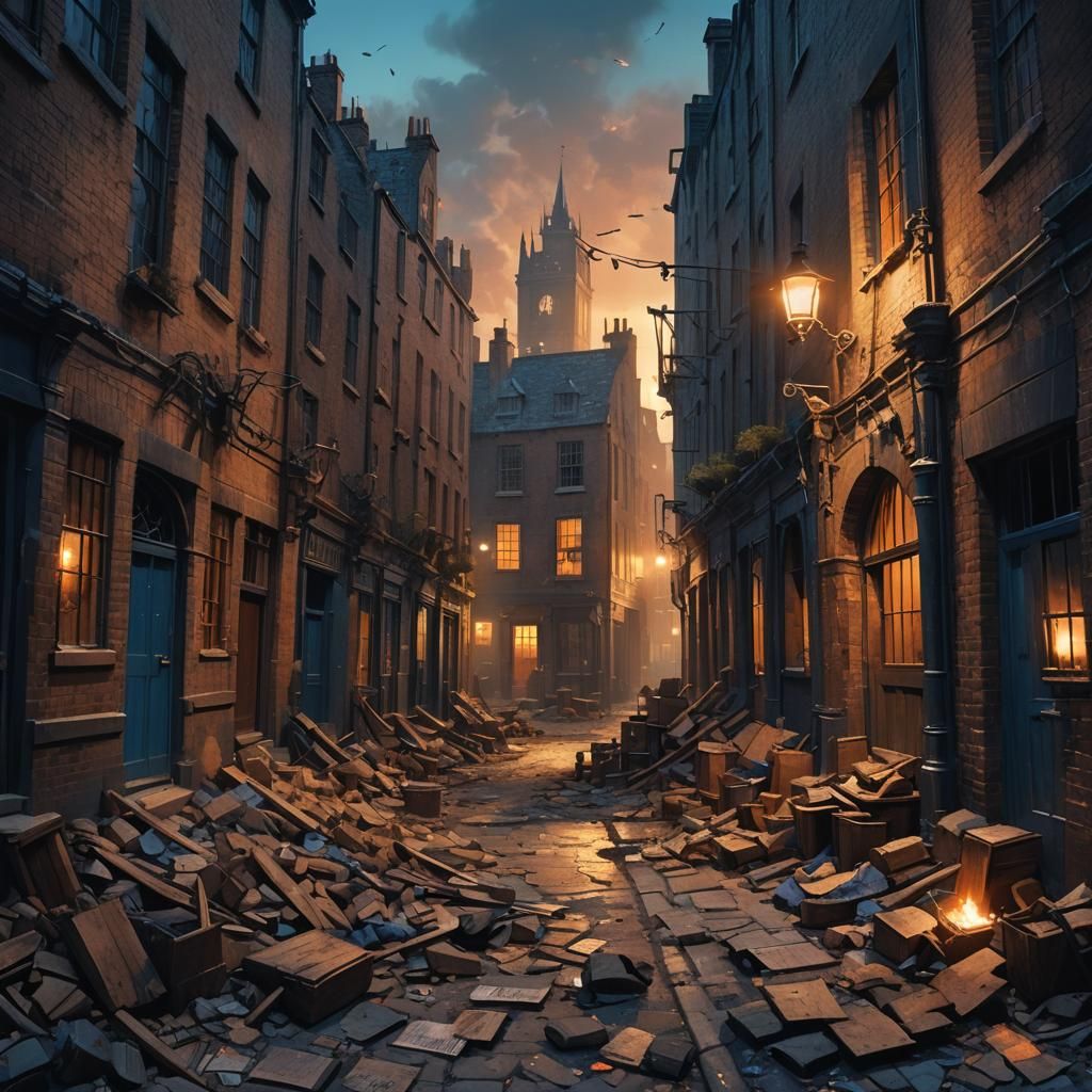 Ruinous London Alley at Night: Gothic Concept Art
