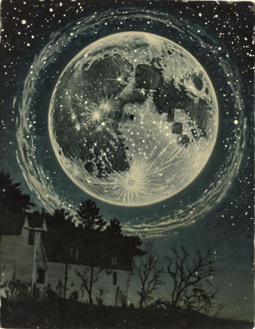 Psychedelic Bioluminescent Moon Vortex in Retro Polaroid Sty...