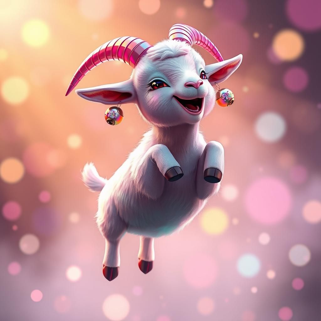 Iridescent Goat's Joyful Leap in 3D Anime Style