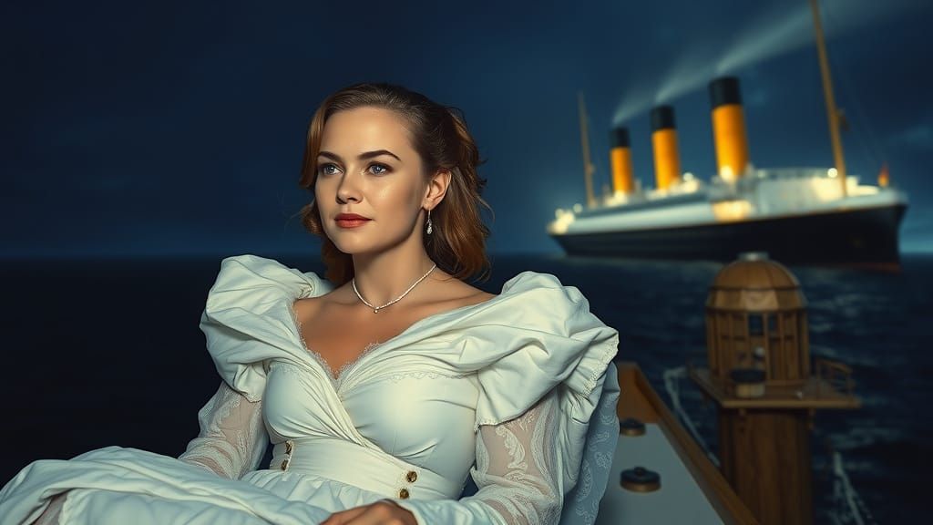 Kate posing for the movie scene, waiting for Leonardo and they finally survived Titanic sinking ! Happy Ending.