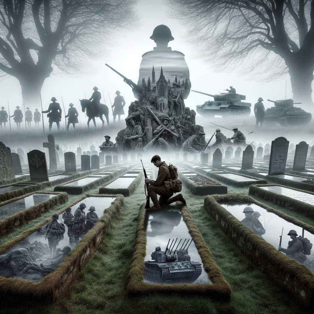 Soldier in Spectral Graveyard Honors Fallen Warriors