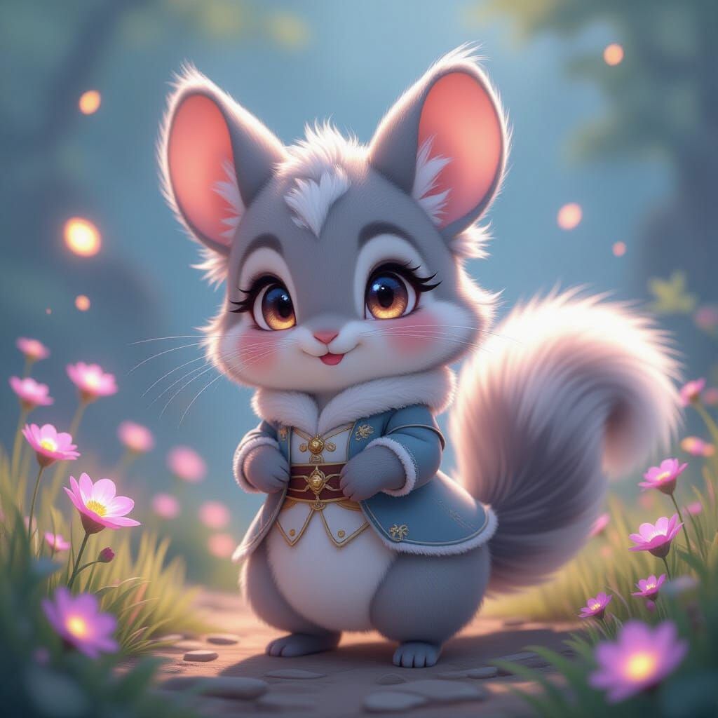 Cute Chinchilla Furry Character in Stylish Outfit
