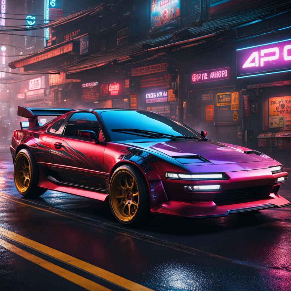 Cyberpunk Toyota MR2: Detailed Matte Painting