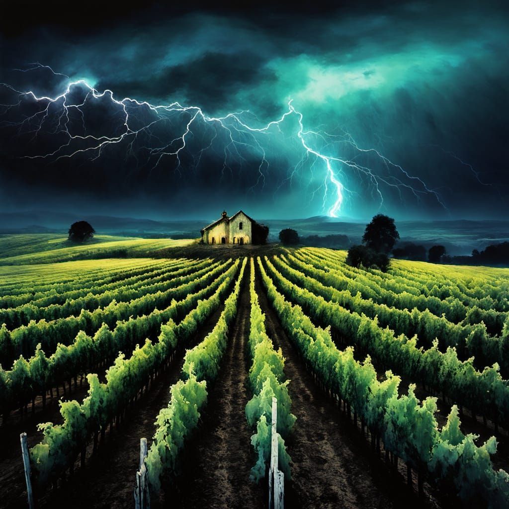 Storm over a vineyard