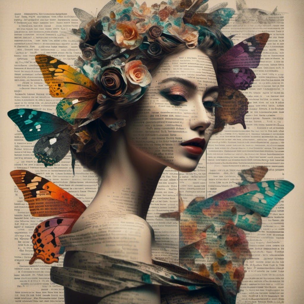 Fairy Woman Portrait with Origami Paper Folds