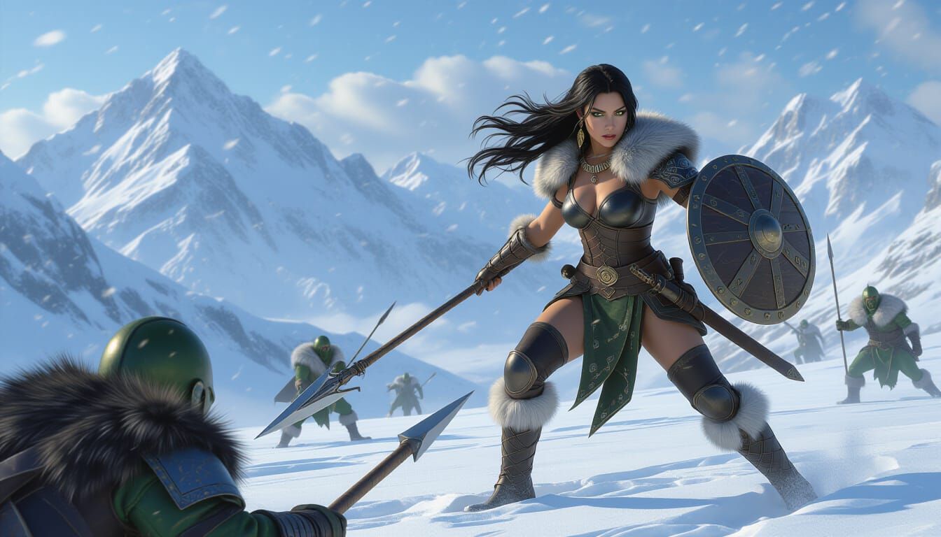 Warrior Princess Fighting Goblins on Tundra in Dark Fantasy ...