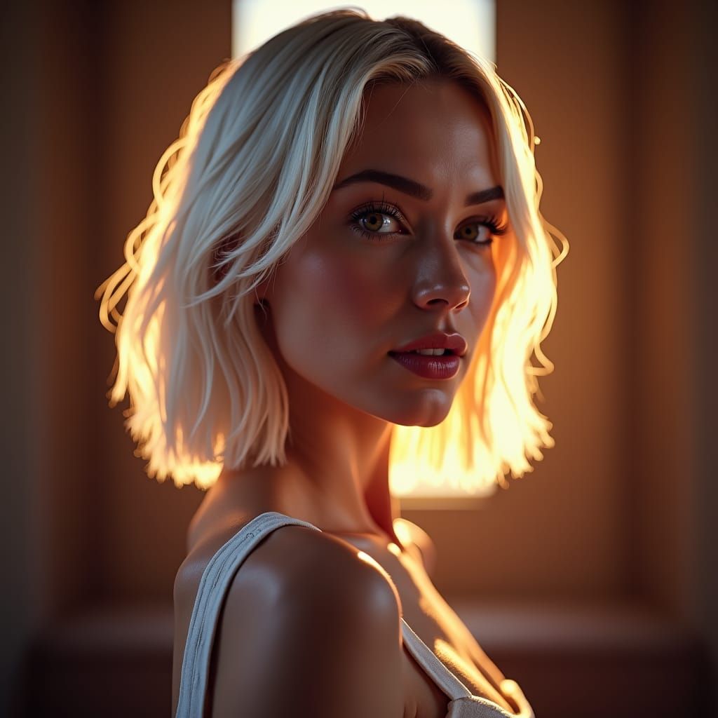 Stunning Woman with White Hair and Purple Eyes