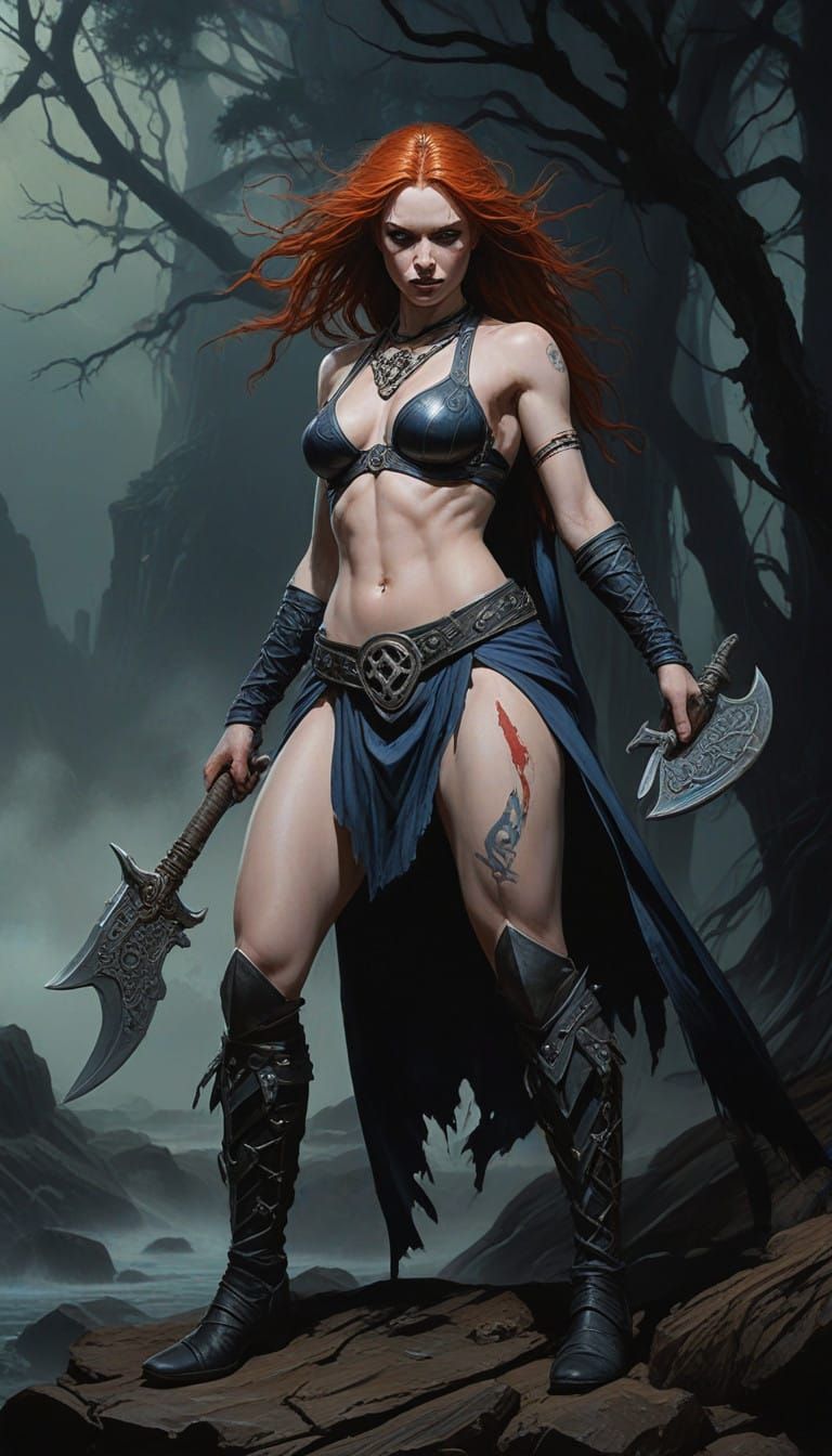 Mystical Pictish Warrior Woman in a Celtic-Inspired Landscap...