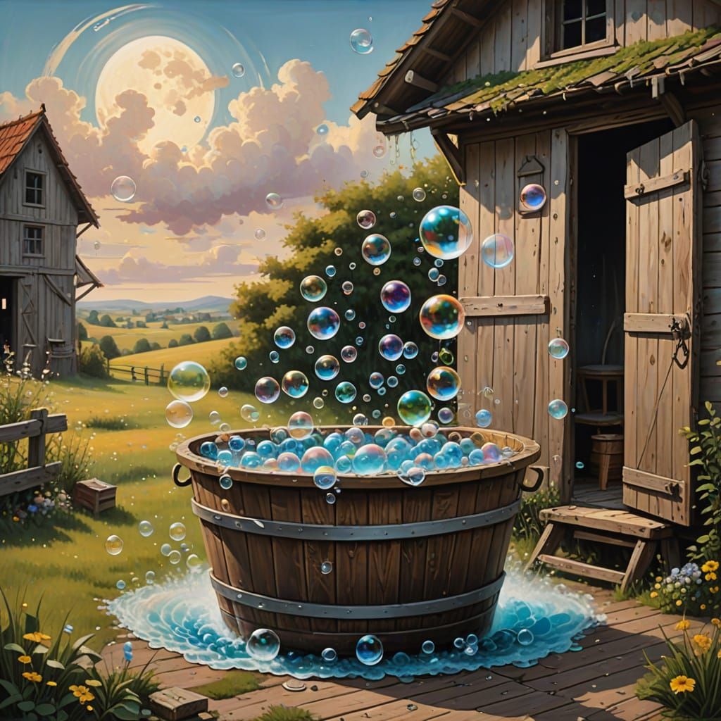 Surreal Bubbles Rise from Washing Tub
