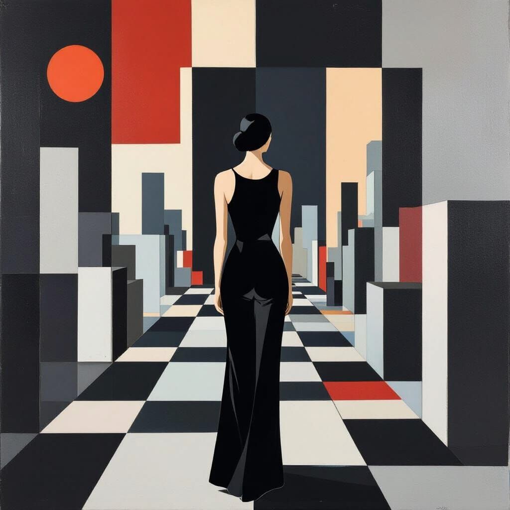 Geometric Woman in Minimalist Bauhaus City