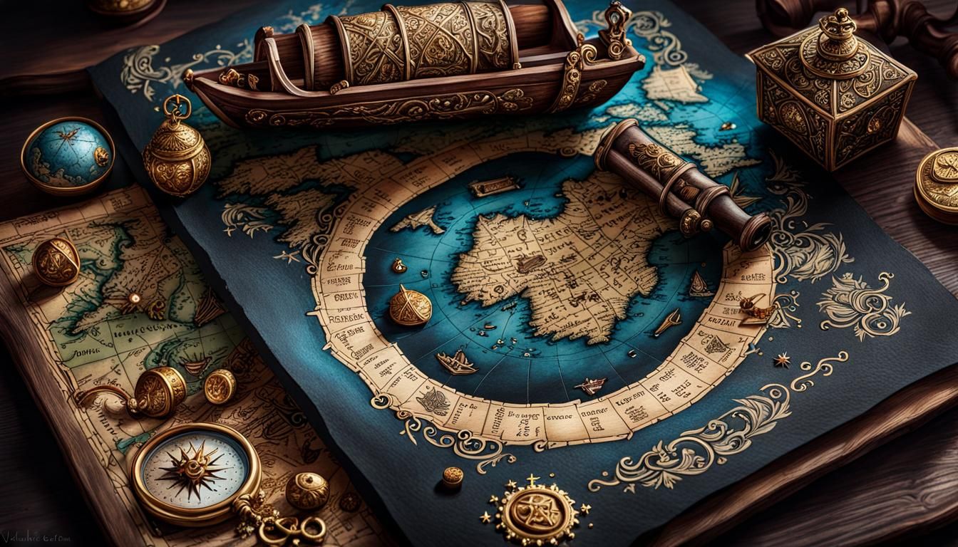 Pirate's Treasure Map: Detailed Watercolour Painting