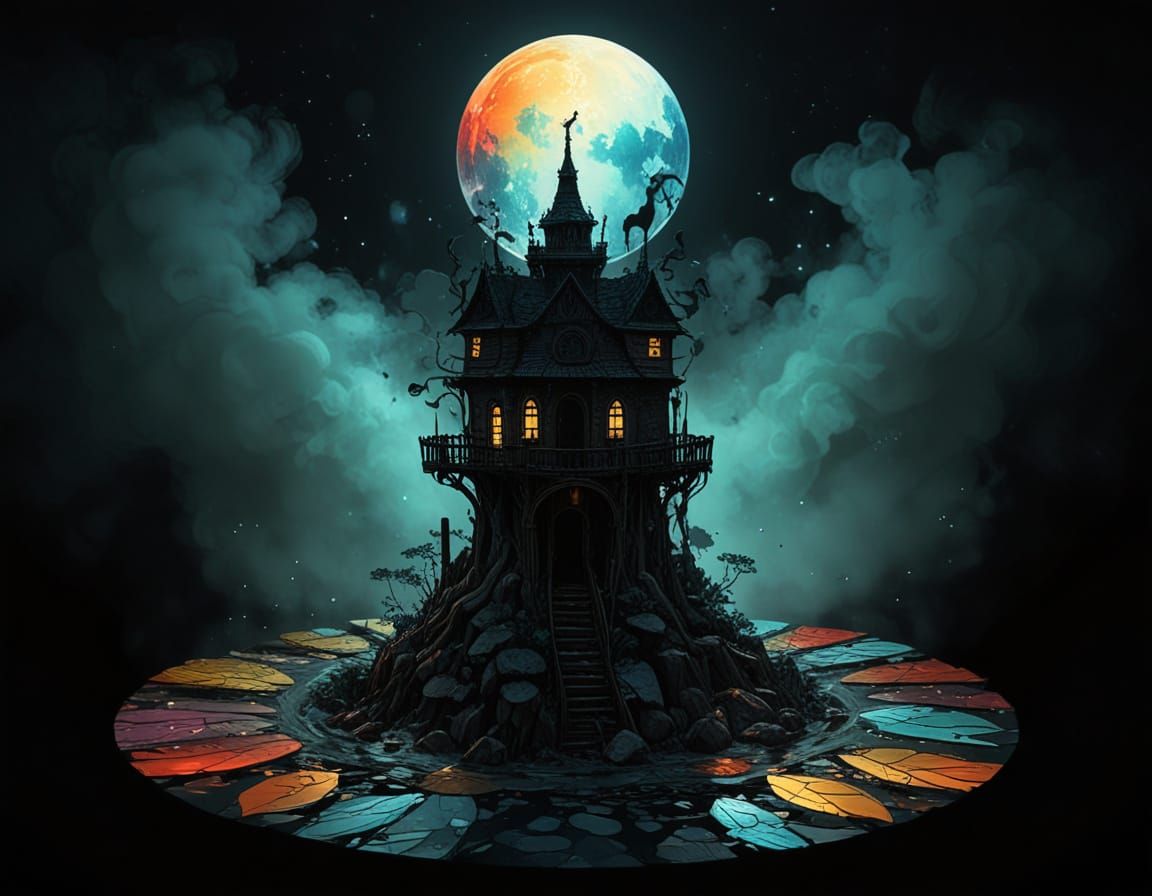 Mythical Hi-rise in Vibrant Inkwash Style