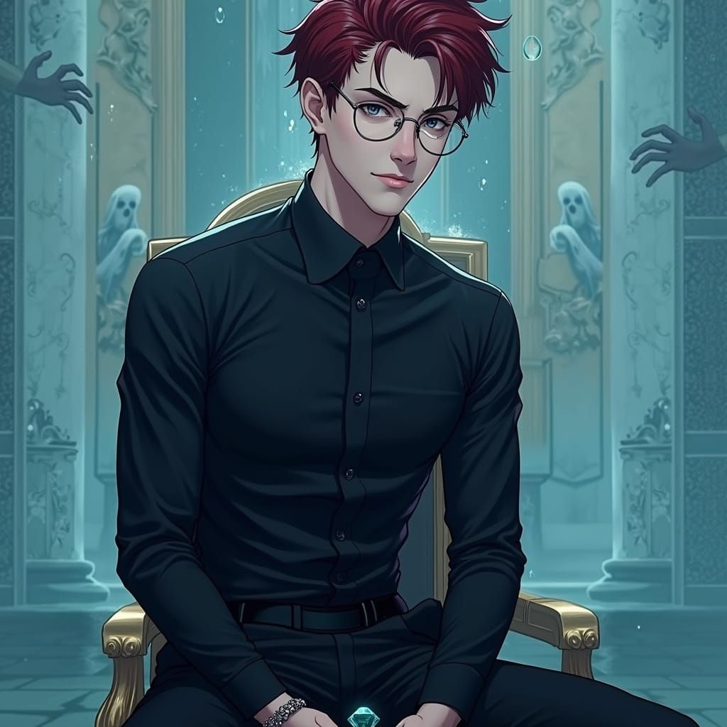 Young Man on Throne with Diamond, Anime-Realistic Style