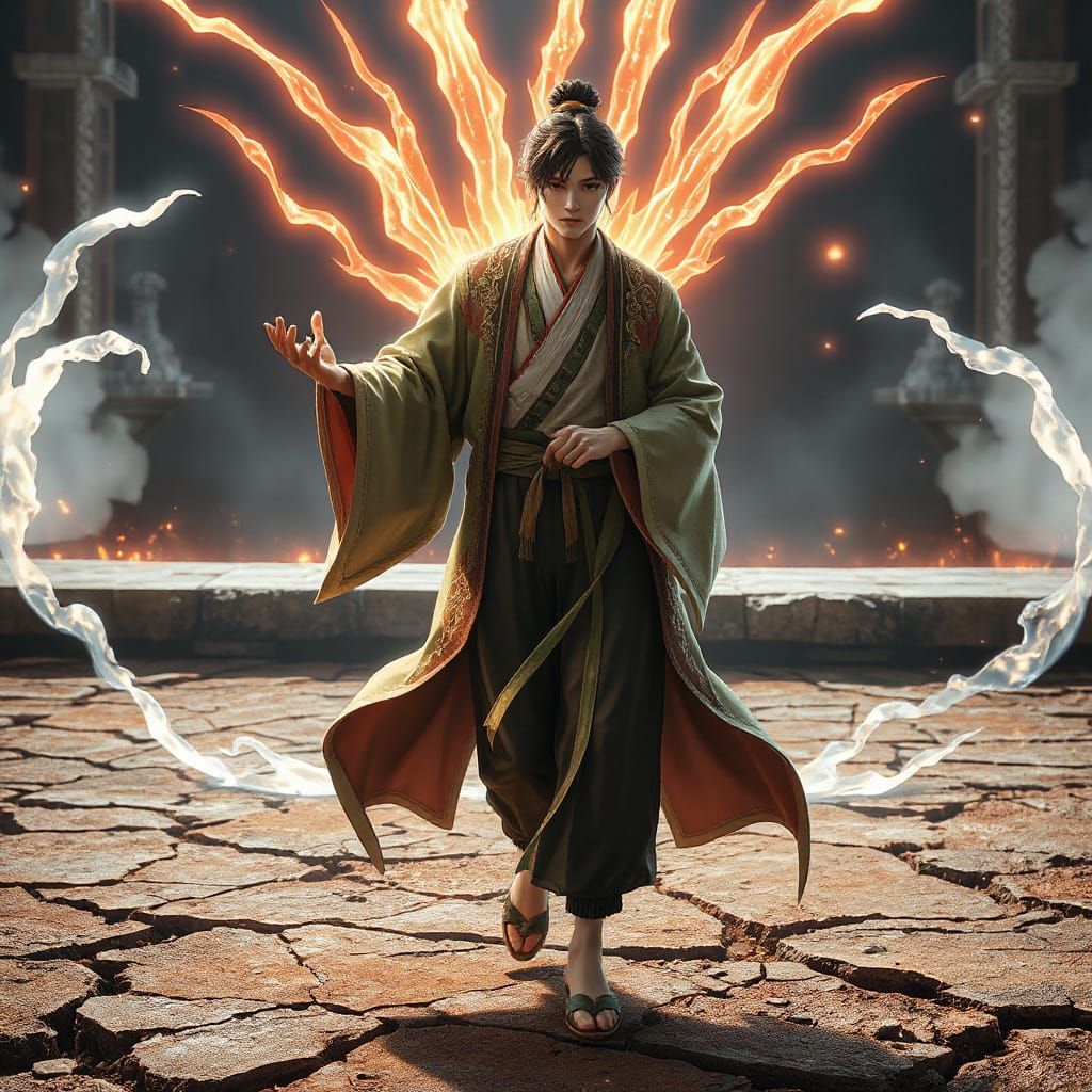 Male Cultivator in Donghua Style with Energy Flares