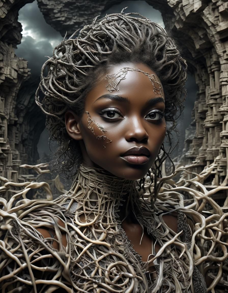 Surreal Portrait in Rococo Style with Fractal Elements