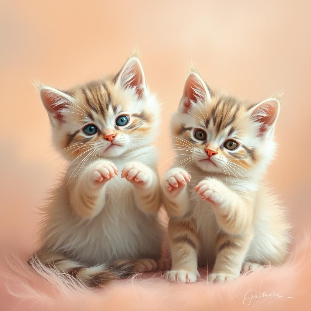 Pastel Kittens Playing: A Surrealist Impression