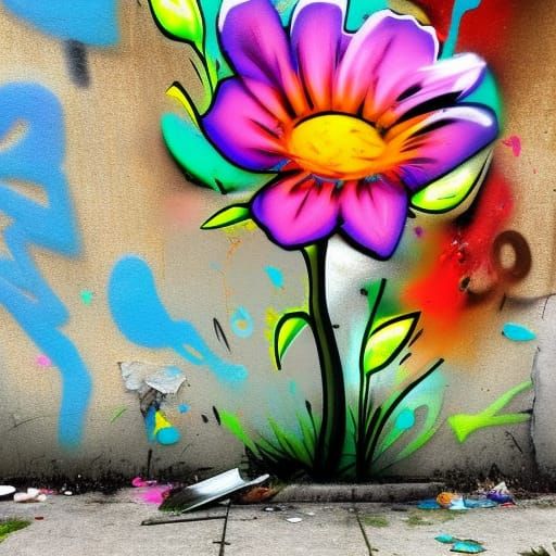Flower Blooms From Trash in Graffiti Art Style