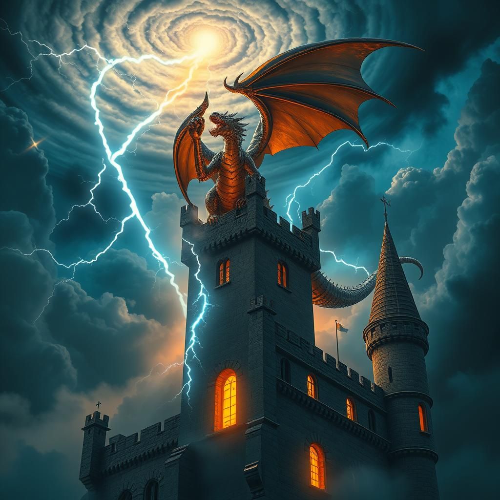 Electric Dragon Summons Storm on Castle Tower