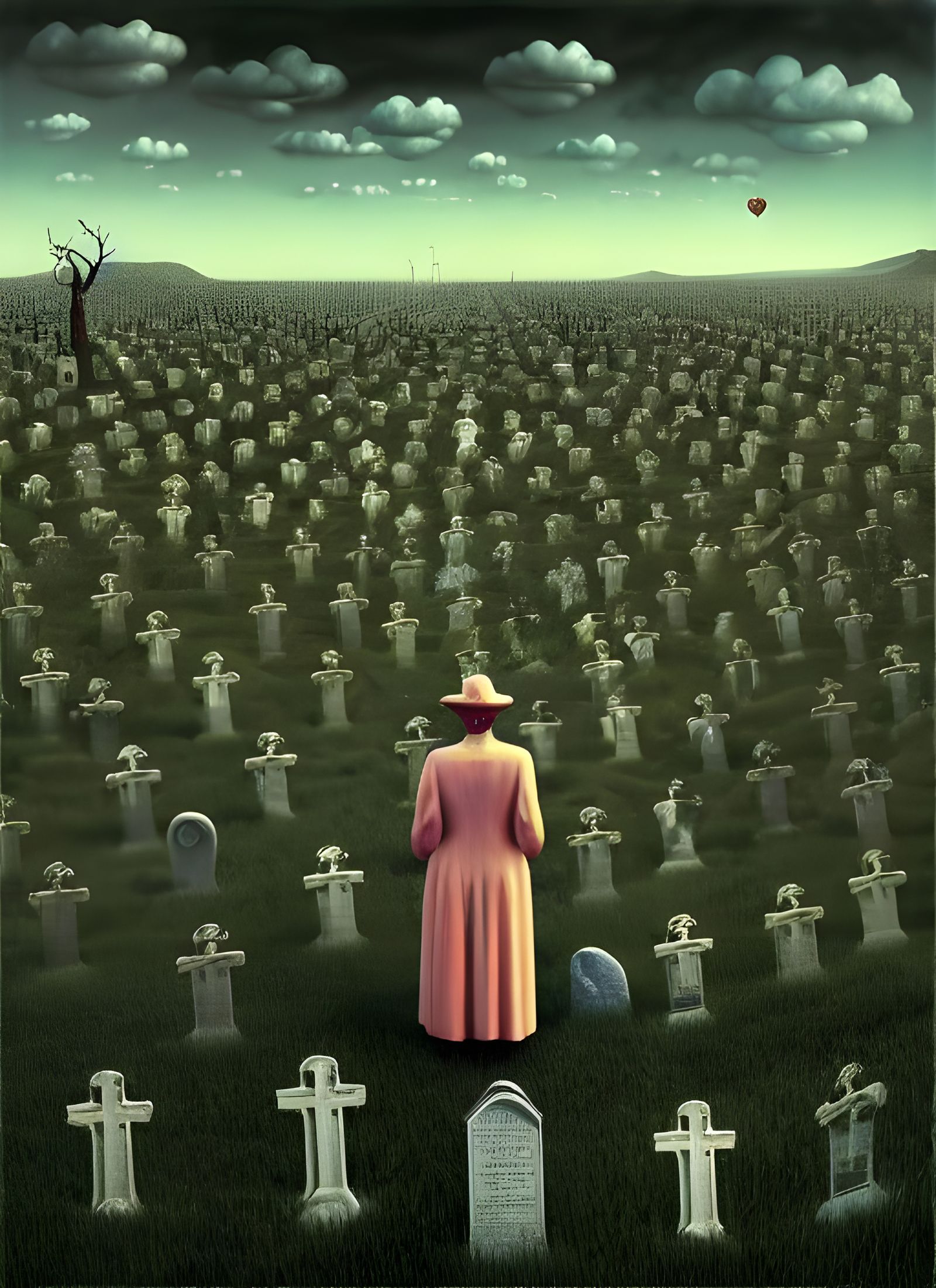 Surreal Graveyard Scene of Grieving Woman