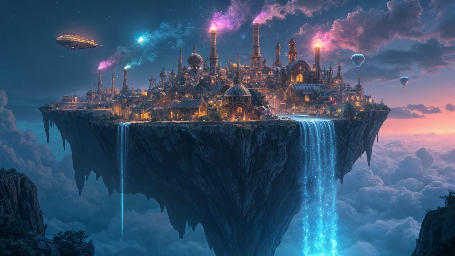 Steampunk Island in Cosmos, Dieselpunk Fantasy Art