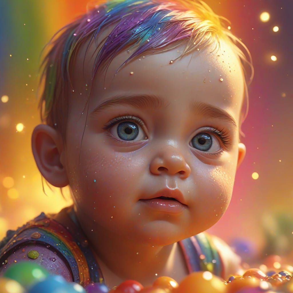 Rainbow Baby in Vibrant Oil Painting Style
