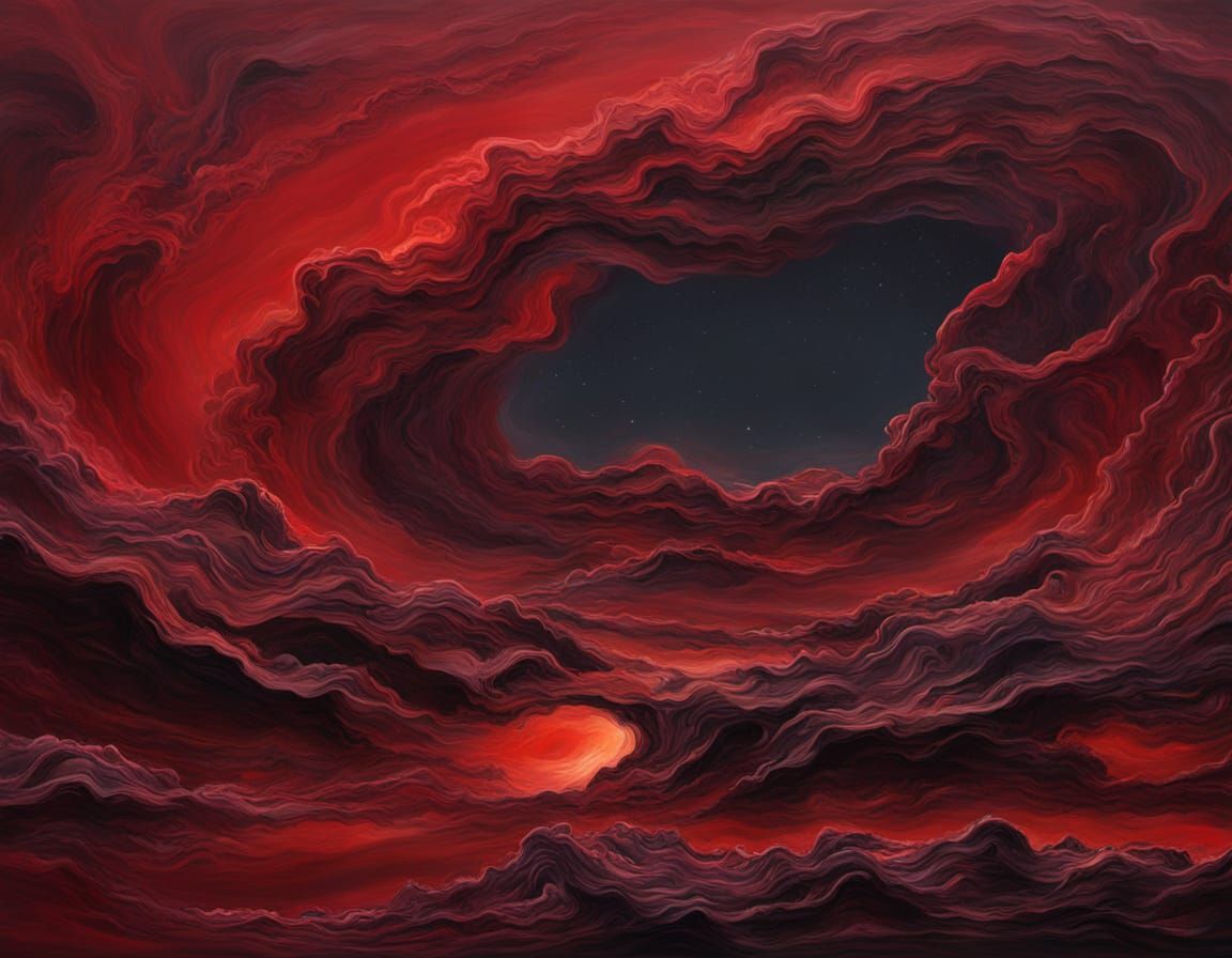 Crimson Cosmic Onyx Abstract Surrealism Painting
