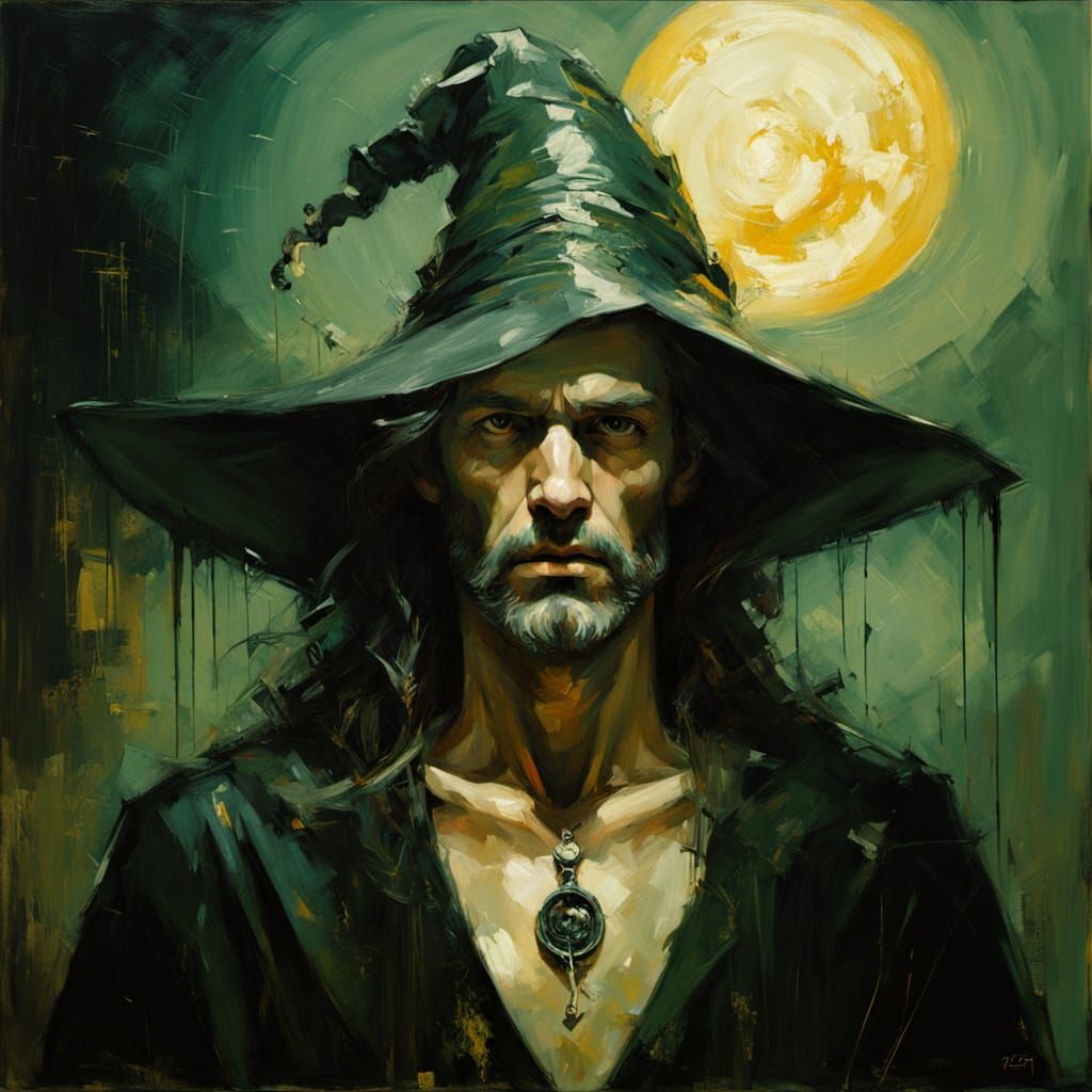 Surreal Oil Painting of an Undead Wizard in a Warm, Sun-Dren...