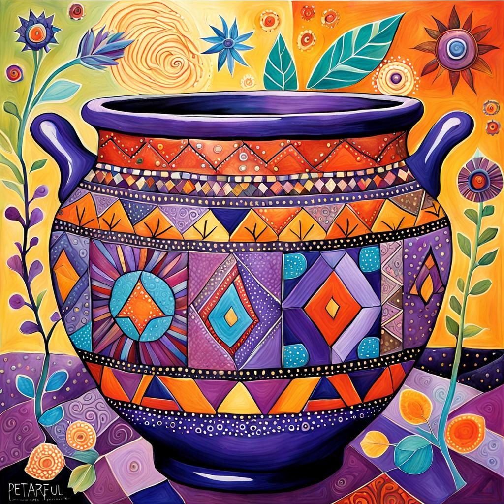 Patchwork Painted Pot in Postmodern Style