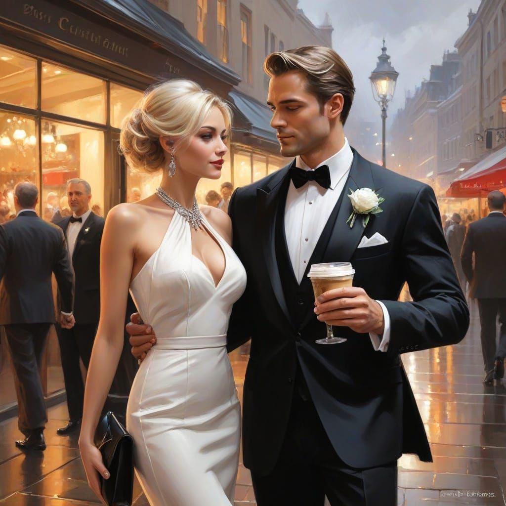 Coffee Cup Purse at Black Tie Event as Watercolor