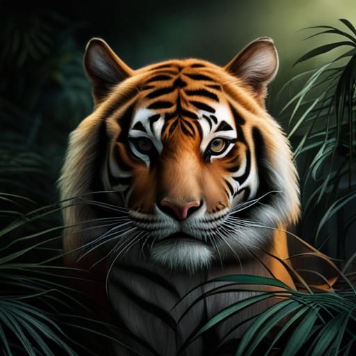 Hyperrealistic Tiger Portrait with Jungle Waterfall