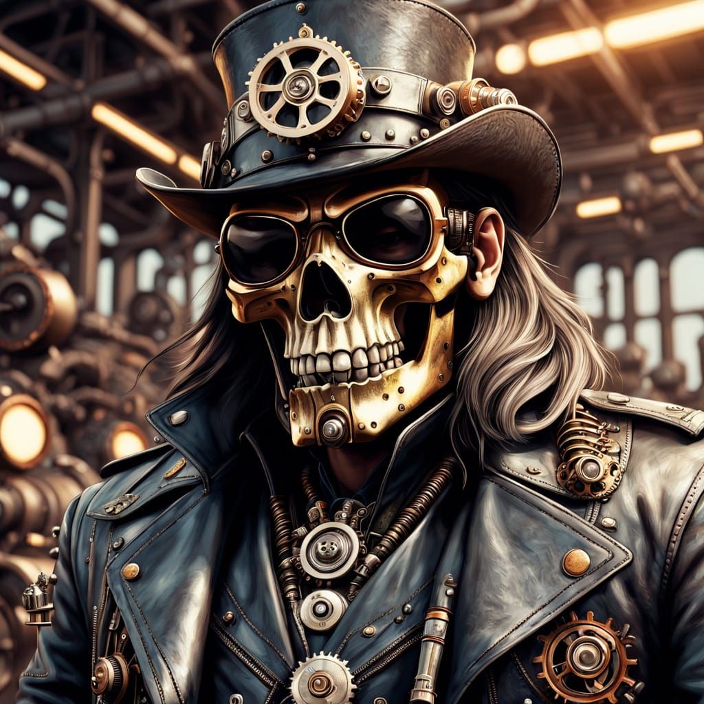 Steampunk Lemmy Kilmister Portrait with Engine
