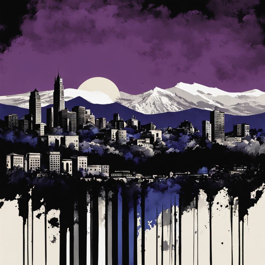 Vintage Cityscape at Night in Ink Painting Style