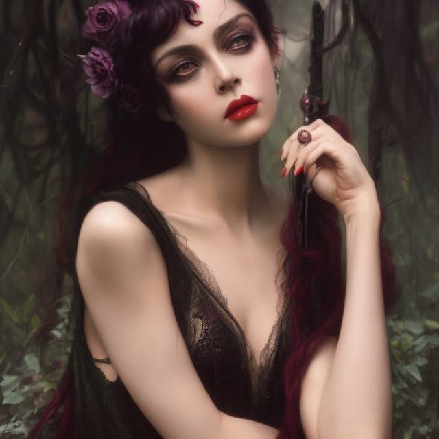 Gorgeous Goth Woman Portrait in Hyperrealistic Style