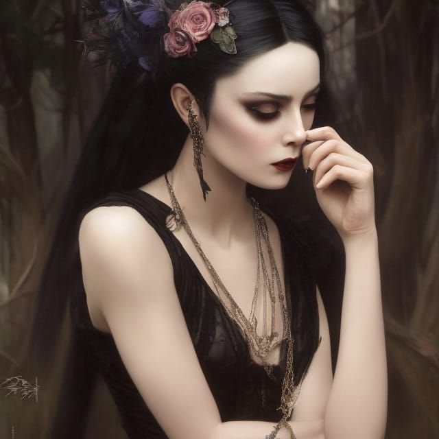 Gorgeous Goth Woman Portrait in Hyperrealistic Style