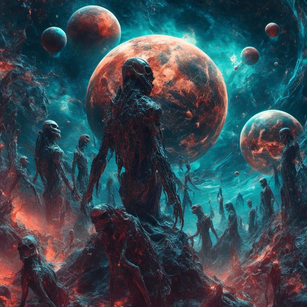 Cosmic Aliens Playing with Planets in Astral Illustration