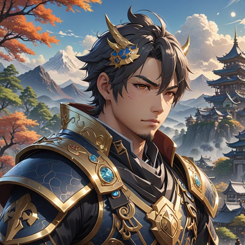 Anime Giant in Fantasy Landscape, 3D Render