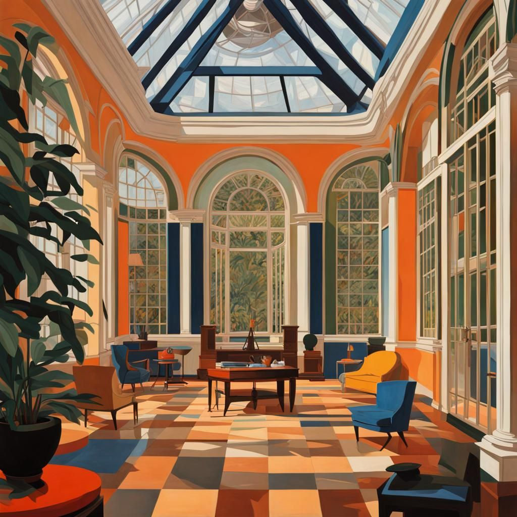 Maximalist French Orangerie Bauhaus design, by Jacob Lawrence and Francis Picabia, perfect composition, beautiful detail...