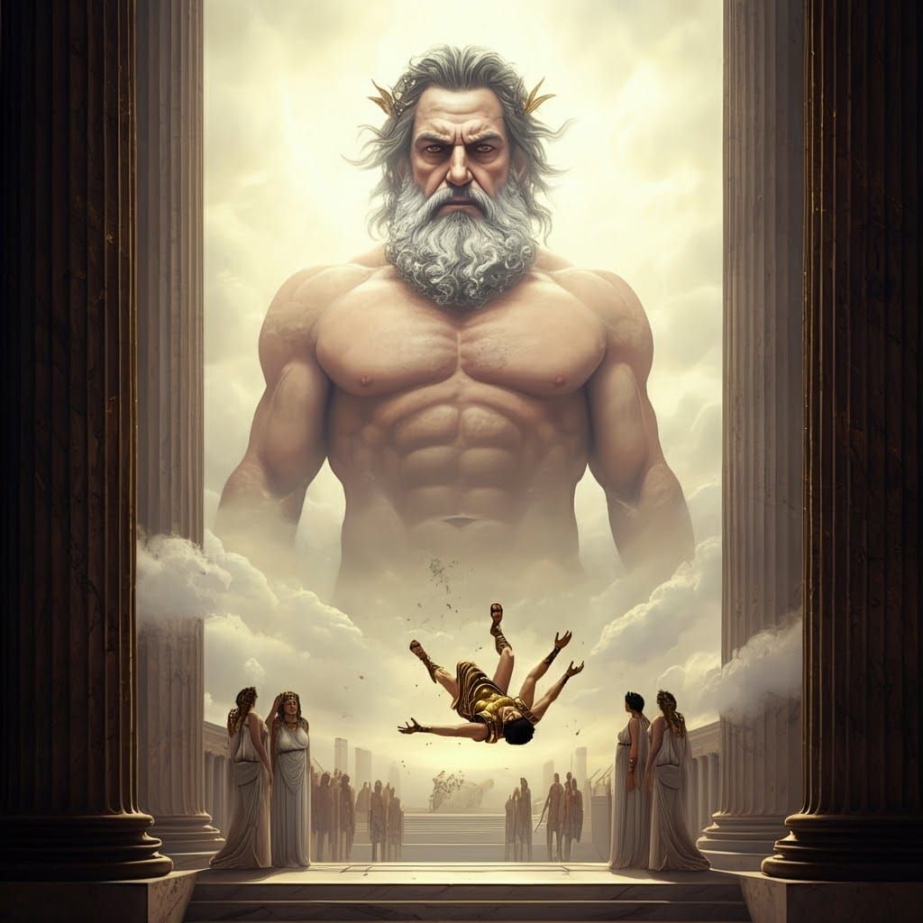 Zeus Banishes Hephaestus from Olympus: A Digital Painting