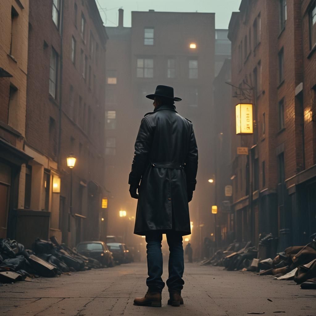 Man in Leather Coat: Cinematic Film Still