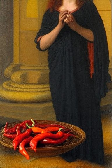 Hot Pepper God Portrait in Pre-Raphaelite Style