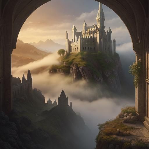 Daenerys in Dornish Attire: Ethereal Fantasy Landscape