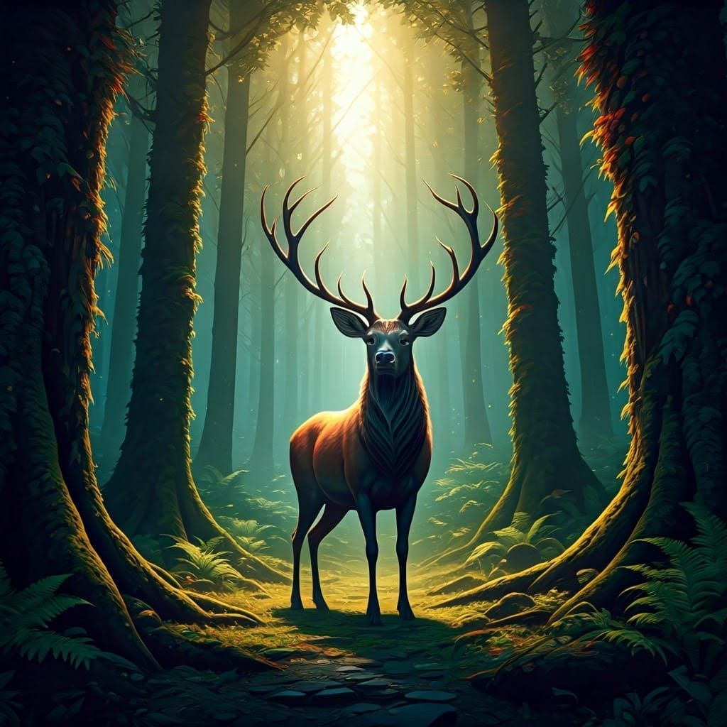 Majestic Deer in Enchanted Forest Clearing