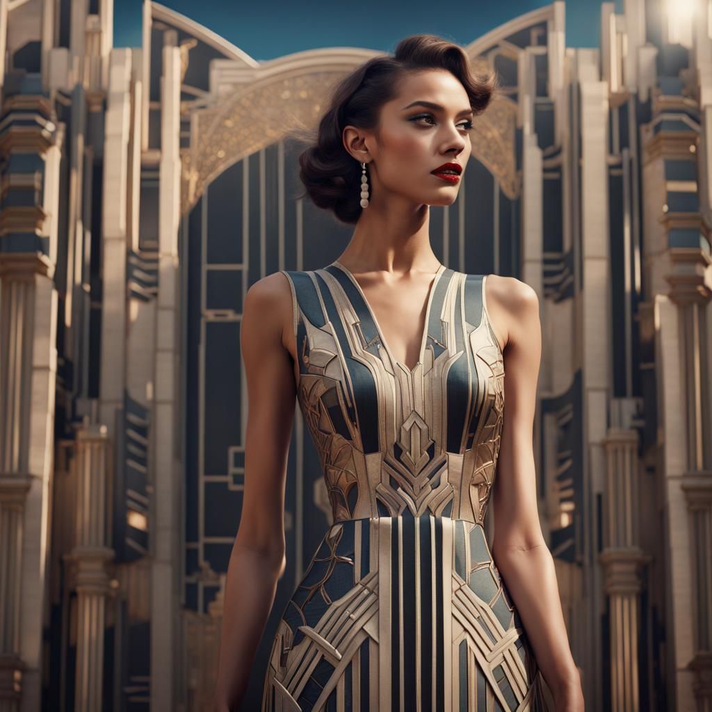 Art Deco Fashion Model in Detailed Matte Painting
