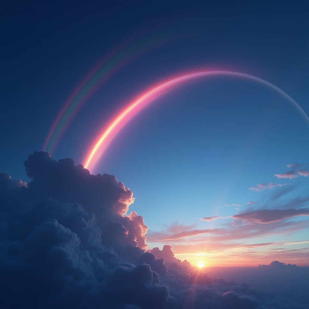 Epic Double-Rainbow Panorama in a Dramatic Sky