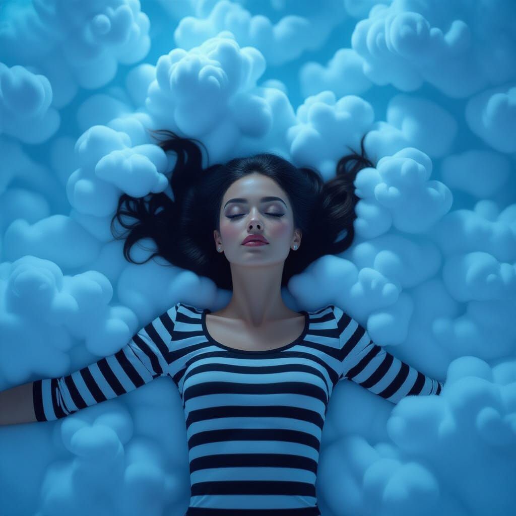 Serene Woman Levitation Amidst Ethereal Clouds